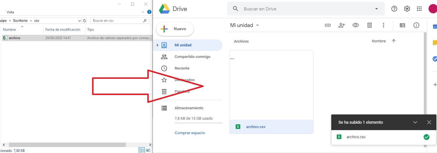 tutorial para abrir un CSV en Google Drive